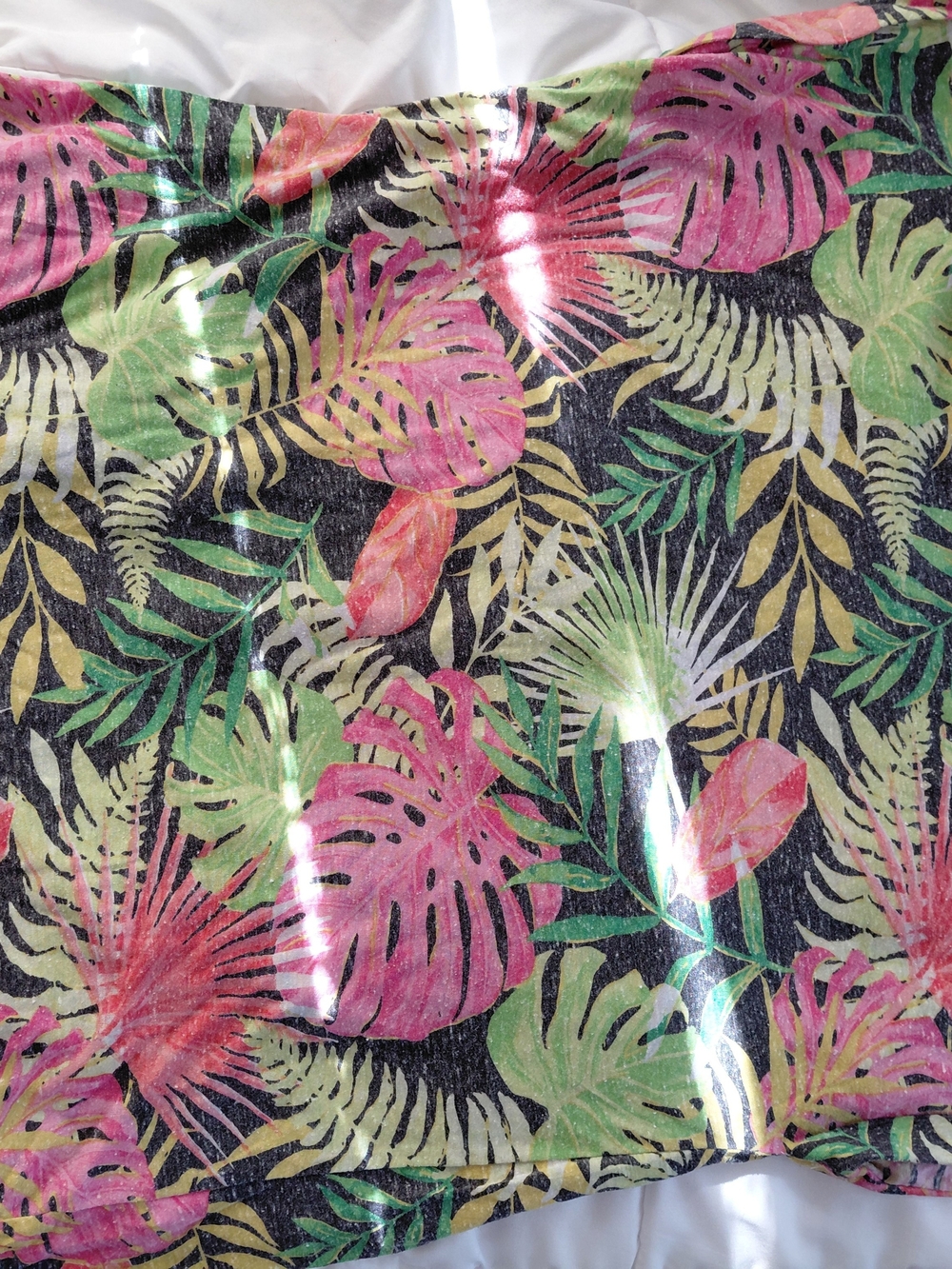 LA. Threads Tropical Leaf Print Beach Cover-Up - Pink Yellow & Green Leaves